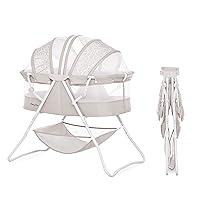 Karley Bassinet in Cool Grey, Lightweight Portable Baby Bassinet, Quick Fold and Easy to Carry , Adjustable Double Canopy, Indoor and Outdoor Bassinet with Large Storage Basket.