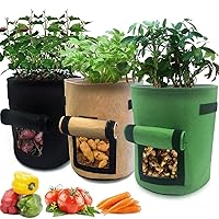 3 Pcs 7 Gallon Grow Bag Easy to Harvest Planter Pot with Flap and Handles Garden Planting Grow Bags for Potato Tomato and Other Vegetables Breathable Nonwoven Fabric Cloth