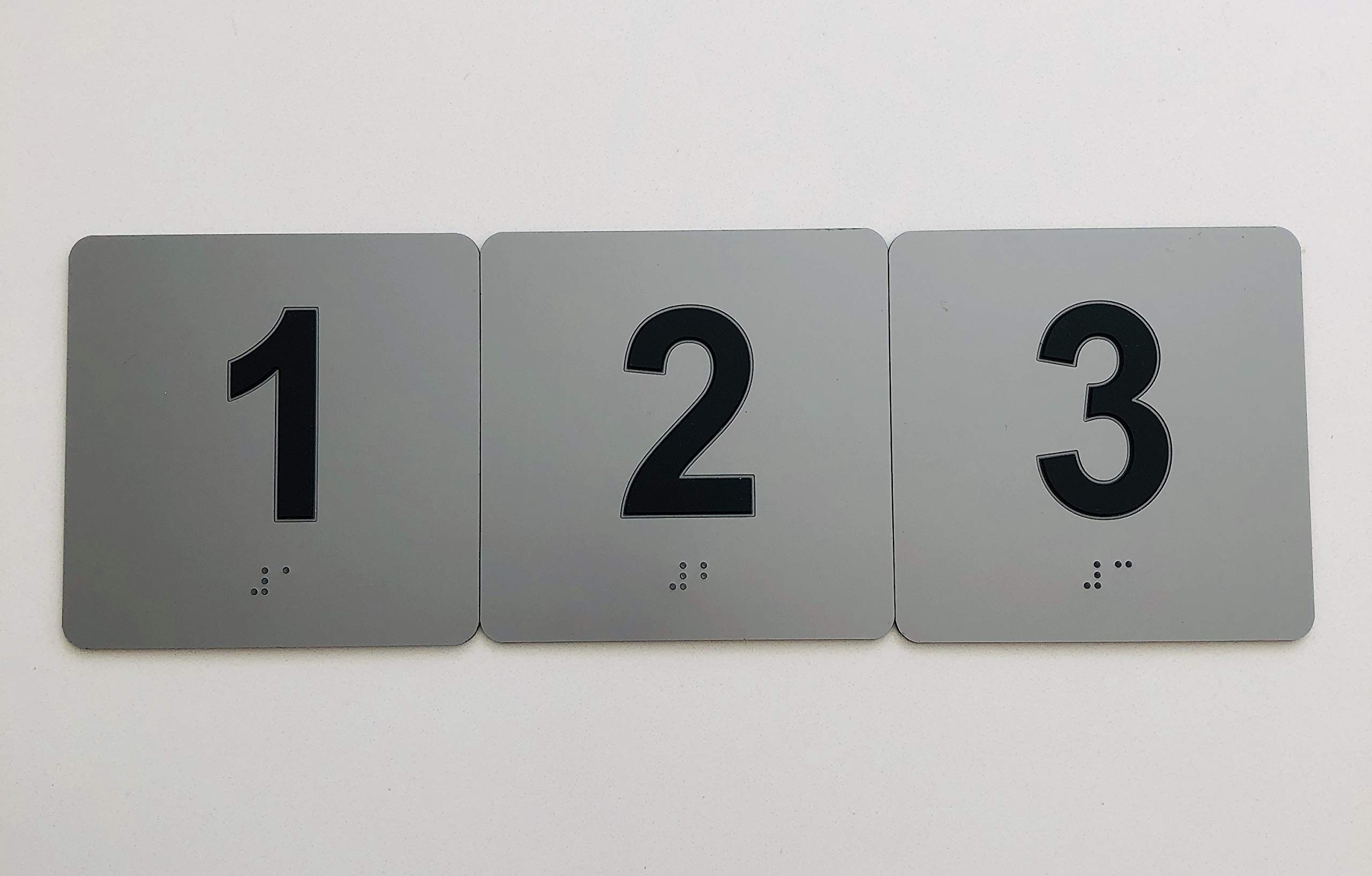 Exam Room Sign Numbers 1-3 w/Braille, ADA Compliant (1-3, Gray+ Black)