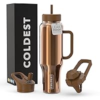 Coldest Tumbler with Handle and Straw Lid | 3 Lids Insulated Reusable Stainless Steel Water Bottle Travel Mug | Gifts for Women Him Her | Limitless Collection (46 oz, Asgard Gold)