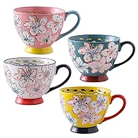superyes Cute Pink Ceramic Coffee Mug Handmade Floral Tea Cup for Milk, Latte, Cappuccino, Tea, Cocoa, Cereal, Hot Chocolate (12 oz x 4 pcs)
