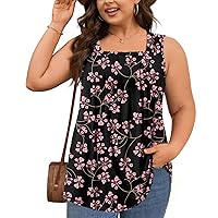 Anyhold Womens Summer Sleeveless Plus Size Tops Flowy Pleated Square Neck Shirt Casual Loose Fit Tank Tops