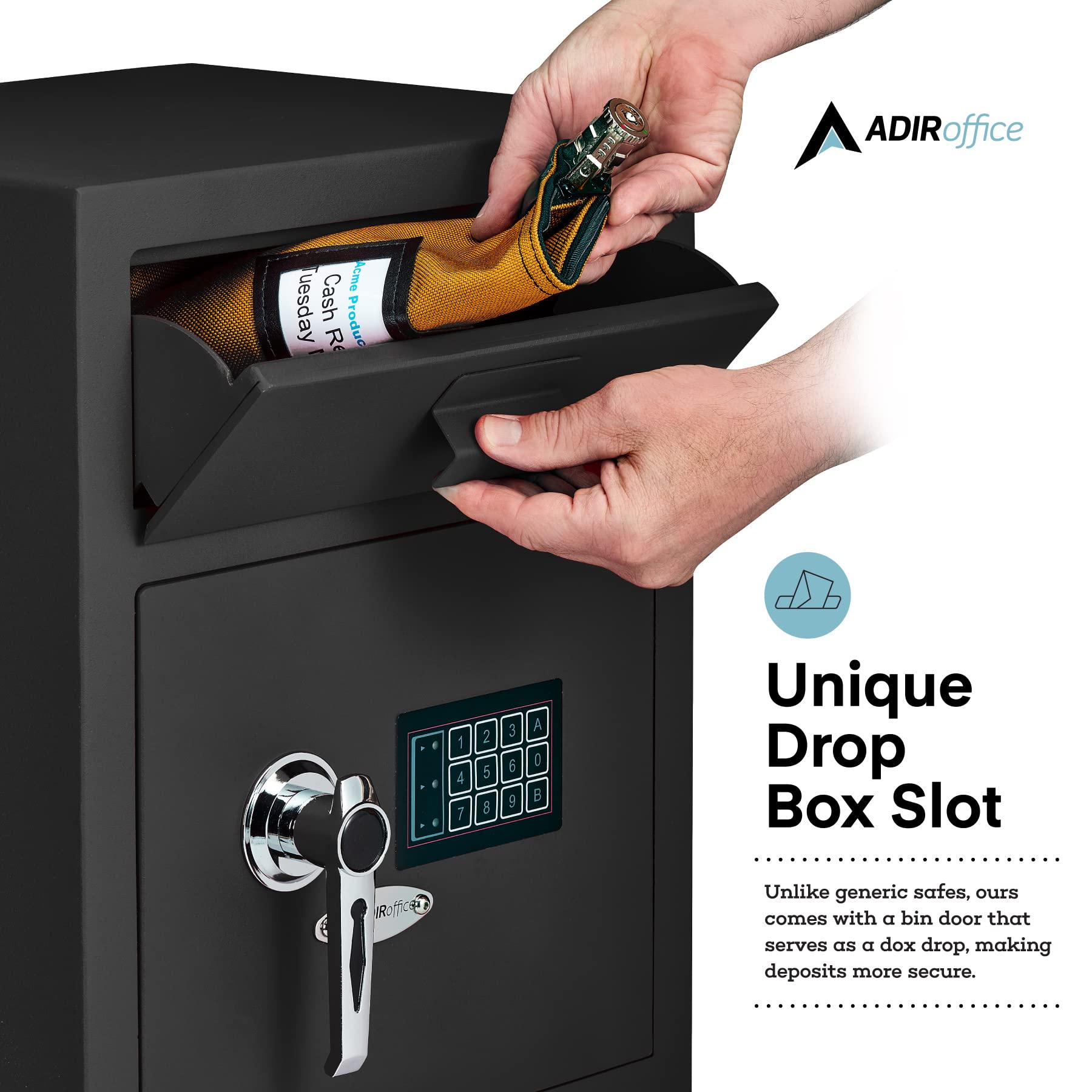 AdirOffice Digital Depository Safe - Front Loading - Digital Keypad Lock - Lockout Mode (Black)