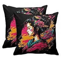 Throw Pillow Covers Home Decor Set of 2 Pillow Cases Decorative 18 * 18 Inches Outdoor Cushion Couch Sofa Pillowcases Japanese Flower Music Painting Princess Race