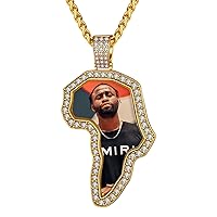 Custom4U Picture Necklace Personalized for Men Women,18K Gold/Platinum Plated/Black,with Twist Chain 18-30 Inches, Africa Map Pendant Customized Photo Memory Chain,Hip Hop Gothic Jewelry + Gift Box