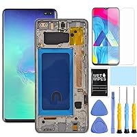 for Samsung S10 Plus Screen Replacement with Frame kit for Samsung Galaxy s10+ G975f G975u G975w LCD Display Touch Screen digitizer Assembly Silver (Fingerprint Recognition is not Supported)