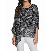 Women's Floral Printed Blouse Batwing Sleeve Top Chiffon Poncho Casual Loose Shirt Beach Tunic Tops