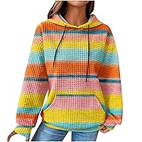 Womens Fall Fashion Hoodies Waffle Knit Hooded Sweatshirt 2023 Cute Drawstring Pullover Sweater Workout Gym Hoodie Tops