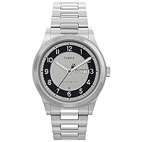 Timex Men's Waterbury Traditional Day-Date 39mm Watch – Silver-Tone Case & Dial with Stainless Steel Bracelet