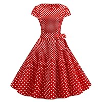 PEHMEA Women's 1950s Retro Polka Dot Cap Sleeve Rockabilly Swing Cocktail Party Dress (Red, Medium, m)