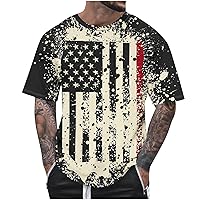 Bleached Style Men's American Flag T-Shirts Short Sleeve Crewneck Tee Tops Casual 4th of July Day Patriotic Shirts