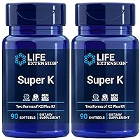 Life Extension Super K, Vitamin K1, Vitamin K2 mk-7, Vitamin K2 mk-4, Vitamin C, Bone/Heart/arterial Health, 3-Month Supply, Gluten-Free, 1 Daily, Non-GMO, 90 softgels (Pack of 2)
