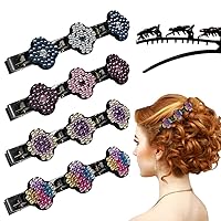 4PCS Braided Hair Clip For Women Girls, Sparkling Rhinestone Four-Leaf Clover Chopped Hairpin Duckbill Clip, Double Layers Multi Clip Barrettes with 3 Small Clips
