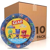 Glad for Kids 8.5 inch PJ Masks Space Paper Plates, 200 Ct | Disposable Paper Plates with PJ Masks Space Design | Heavy Duty Soak Proof Microwavable Cut Resistant Paper Plates for Everyday Use
