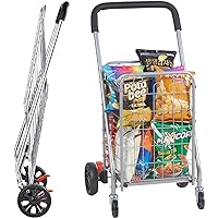 VEVOR Folding Shopping Cart, 66 lbs Max Load Capacity, Grocery Utility Cart with Rolling Swivel Wheels, Heavy Duty Foldable Laundry Basket Trolley Compact Lightweight Collapsible for Luggage, Silver