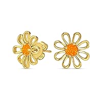 Simple Created Orange Fire White Opal Daisy Flower Stud Earrings Pendant Bracelet For Women Teen 14K Gold Plated .925 Sterling Silver October Birthstone