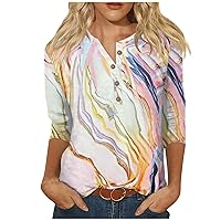 Summer Spring Tops for Women 2024 Plus Size 3/4 Length Sleeve Womens Tops Casual Workout Button Down Shirts Blouses