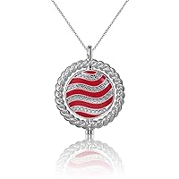 talia Rhodium Plated Sterling Silver Red Enamel with Black and White Diamond Cut CZ Rotating 2 Charm Pendant Necklace on 20 to 32 Inch Chain