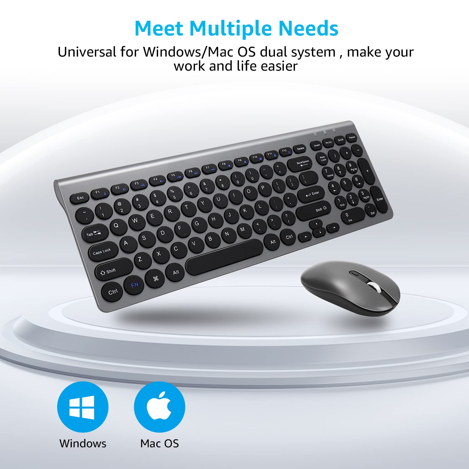 LeadsaiL Wireless Keyboard and Mouse Combo, Wireless USB Mouse and Computer Keyboard Set, Compact and Silent for Windows Laptop, Desktop, PC- Grey