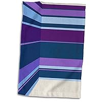 3D Rose Purple-Blue-Teal Striped Corner Room Effect Hand Towel, 15
