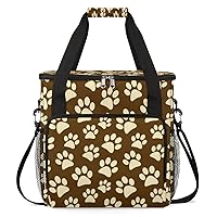 Cat Paw Print Brown Coffee Maker Carrying Bag Compatible with Single Serve Coffee Brewer Travel Bag Waterproof Portable Storage Toto Bag with Pockets for Travel, Camp, Trip