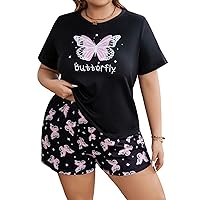 OYOANGLE Women's Plus Size 2 Piece Pajama Set Plaid Print Short Sleeve Tee Top and Shorts Set Sleepwear