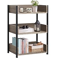 VECELO 3-Tier Bookcase,Small Storage Shelves,Industrial Shelving Unit for Living Room,Bedroom,Classroom,Brown