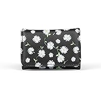 Snap Closure “My Pills ” Pill Case with 8-Day Removable Plastic Medicine Organizer, Black and White Daisy Floral Motif, 3.5” L x 4.6” W x 1.75” H – Keep Vitamins and Pills Organized