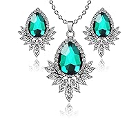 Jewelry sets for women teardrop earrings and necklaces set Pear Shaped Crystals from Austria Gifts for Mom/ best friends/ girls/ girlfriend/ wife (Green)