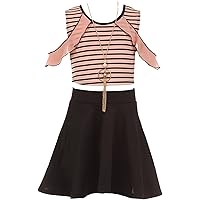 BluNight Sleeveless Striped Crop Top Summer Casual 2 Pieces Skirt Set For Girls