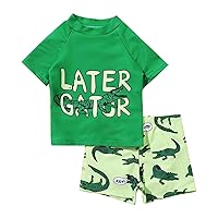 Toddler Boys Bathing Suit Letter Short Sleeve Swimwear Dinosaur Swim Green Cartoon Pattern Short Rugged