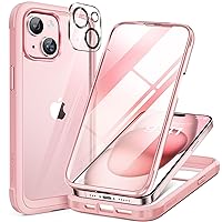 Miracase Glass Series Designed for iPhone 15 Plus Case 6.7',Full-Body Military Drop Proof 15 Plus Phone Case Cover with Built-in 9H Tempered Glass Screen Protector,Pink