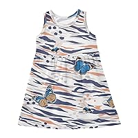 Natural Girls Sleeveless Dress Butterfly Blue Orange Adorable Tank Play Sundress 2T-8T
