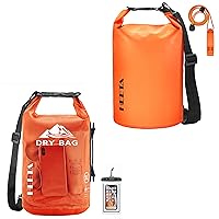 HEETA Waterproof Dry Bag with Phone Case & Upgraded Version with Emergency Whistle for Women Men, Roll Top Lightweight Dry Storage Bag Backpack for Kayaking, Travel, Boating & Camping, Orange 5L