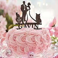 Mr And Mrs Brown Cake Topper Pet Dogs Cats Silhouette Birthday Cupcake Topper Couple with Surname Heart Acrylic Black Nuptial Wedding Cake Decorations Vintage Gifts for Girls Men