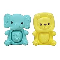 Teethimal Pop Pals - Elephant & Lion Sensory Popper Toy with Soothing Teething Textures for Infants & Toddlers, 6M+