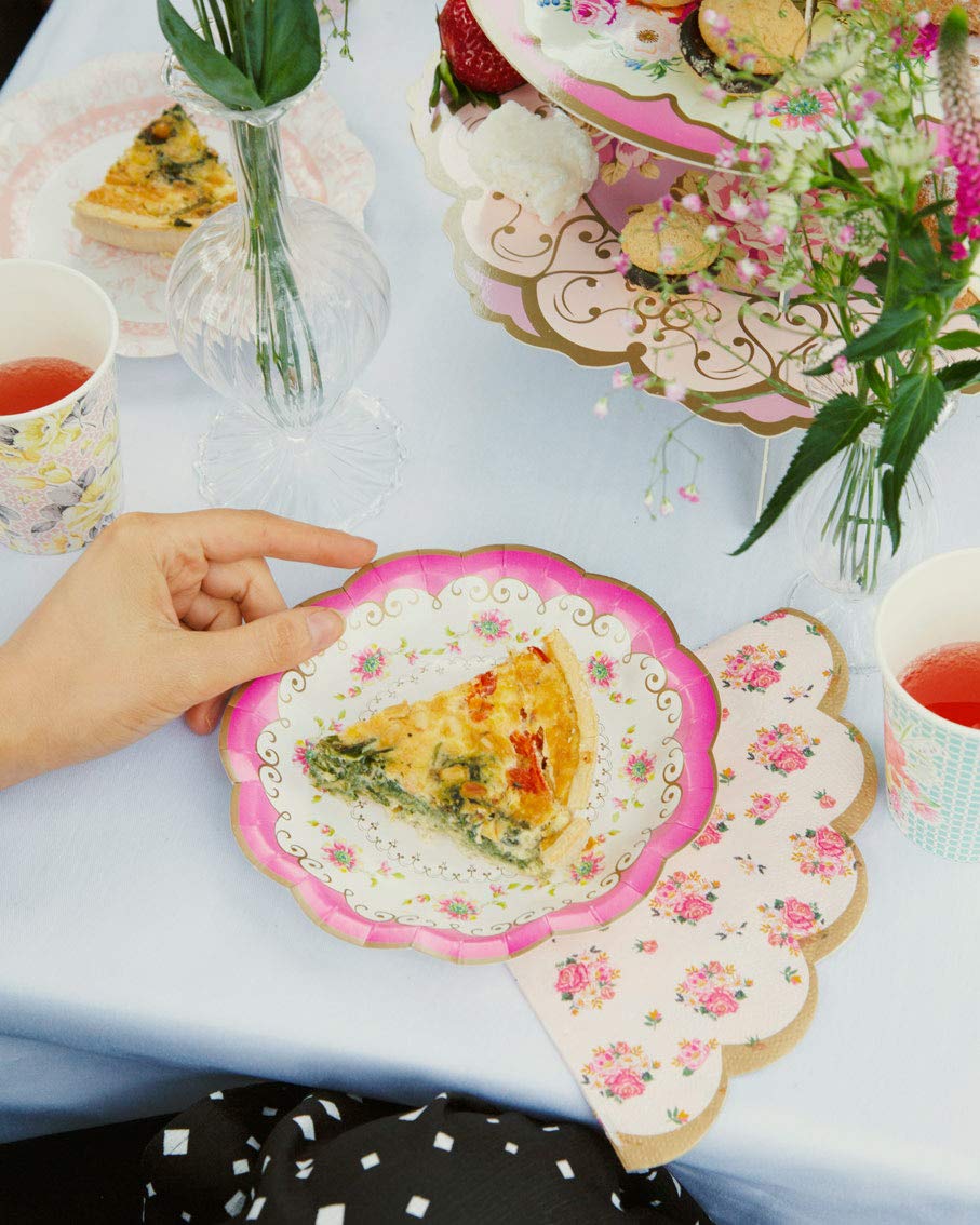 Talking Tables Truly Scrumptious Scalloped Floral Paper Table Napkins for a Tea Party, Pink (20 Pack)