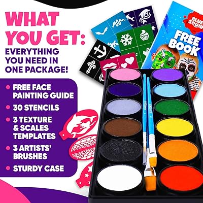 Face Paint Kit for Kids 12 Color Palette, 303 Stencils, Washable