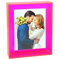 HappyDino 11x14 Acrylic Neon Floating Picture Frame Wall Desk Bright Full Colored Decorative Photo Frame for Wall Mounting Tabletop Gallery Display, Neon Pink