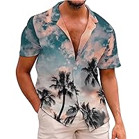 Men's Hawaiian Shirts Slim-fit Novelty Casual Beach Hippie T Shirts Button Up 3D Floral Printed Holiday Aloha Shirt