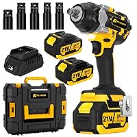 800N.m Cordless Impact Wrench, 600Ft-lbs 1/2 inch Electric Impact Gun, High Torque Brushless Impact Wrench w/ 2x 4.0Ah Battery, Fast Charger & 5 Sockets for Car Lawn Mower