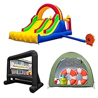Family Fun Day Package - Inflatable Climb and Slide Bouncer, Movie Screen, and Backyard Storage Tent