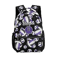 Purple Volleyball Black Personalized Kids Backpack for Boy/Girl Teen Primary School Daypack Travel Bag Bookbag