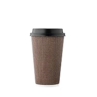 [85 SET]Harvest Pack 16 oz Disposable Coffee Cups, Insulated Ripple Double-Walled Paper Cup with Lid, Brown Geometric, Tea Hot Chocolate Drinks To go coffee cups