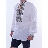 Vyshyvanka for Men Ukrainain Handmade Embroidered Shirt Linen (4X-Large)