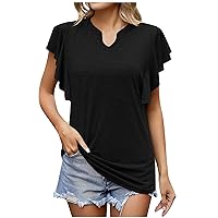 Women Oversized Ruffle Cap Sleeve Cotton Casual Tops Summer Trendy Loose Fit Plain Flowy T-Shirts for Vacation
