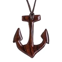 NOVICA Handmade Wood Pendant Necklace from Costa Rica No Stone Bohemian Nautical 'Estoraque Anchor'