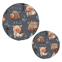 Cartoon Cute Pig Round Cotton Trivets Stylish Absorbent Coaster Set Pot Holders Drink Coasters for Boho Home Bar Decor-2Pcs