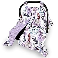 Purple Baby Car Seat Canopy Soft Minky Plush Dotted Backing Baby Car Seat Cover Girls, Infant Carseat Canopy, Multi-use Nursing Cover for Stroller/High Chair/Shopping Cart/Car Seat Canopies