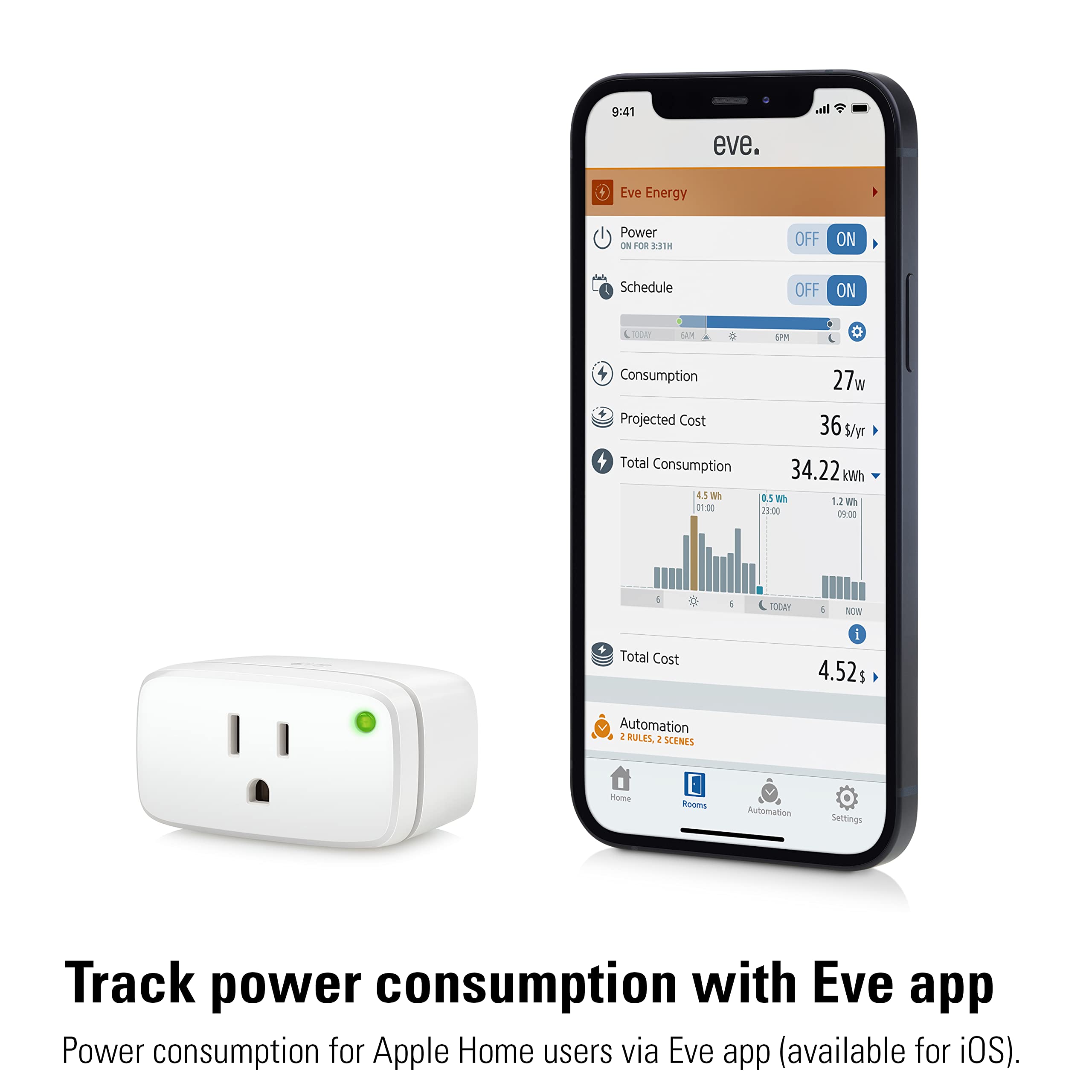 Eve Energy (Matter) 2 Pack - Smart Plug, App and Voice Control, 100% Privacy, Matter Over Thread, Works with Apple Home, Alexa, Google Home, SmartThings